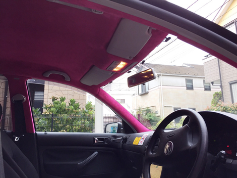 フォルクスワーゲン「ゴルフ IV」天井　スエード調　貼り替えの施工後